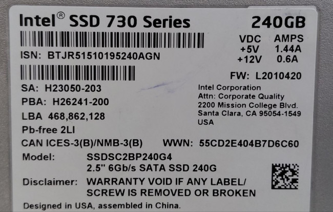 SSD-накопитель 2.5" Intel SSDSC2BP240G4 240GB
