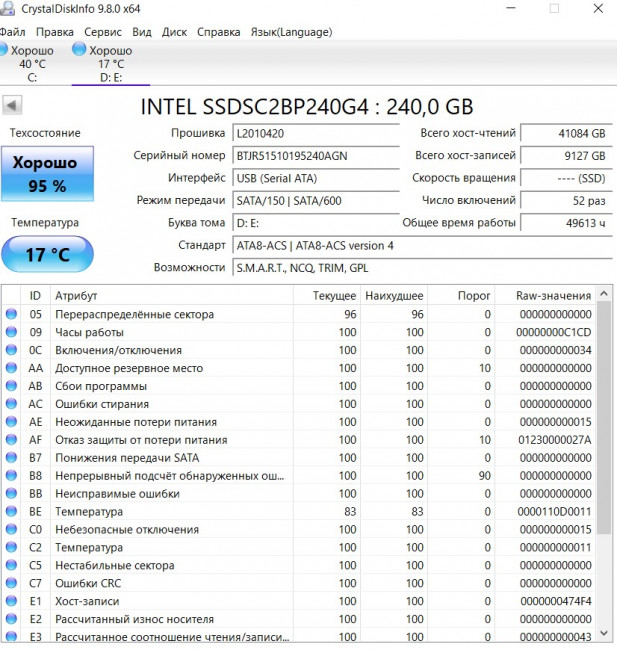 SSD-накопитель 2.5" Intel SSDSC2BP240G4 240GB