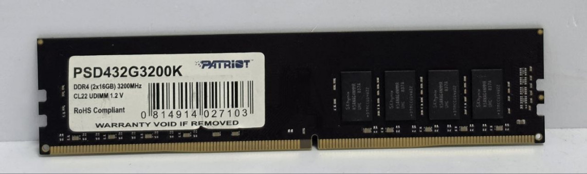 Оперативная память Patriot PSD432G3200K 32GB (2x16) DDR4 3200Mhz Оперативная память Patriot PSD432G3200K 32GB (2x16) DDR4 3200Mhz