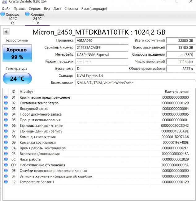 SSD- накопитель Micron 2450 MTFDKBA1T0TFK 1TB M.2 SSD- накопитель Micron 2450 MTFDKBA1T0TFK 1TB M.2