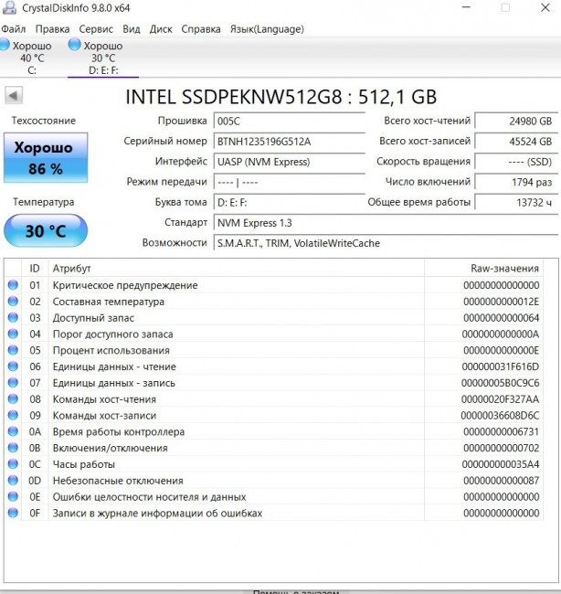 SSD Intel 660p 512 ГБ (SSDPEKNW512G8)