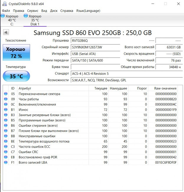 SSD Samsung 860 EVO 250Гб SSD Samsung 860 EVO 250Гб