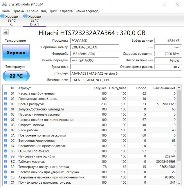 Жёсткий диск 2.5" Hitachi Z7K320-320 320GB  