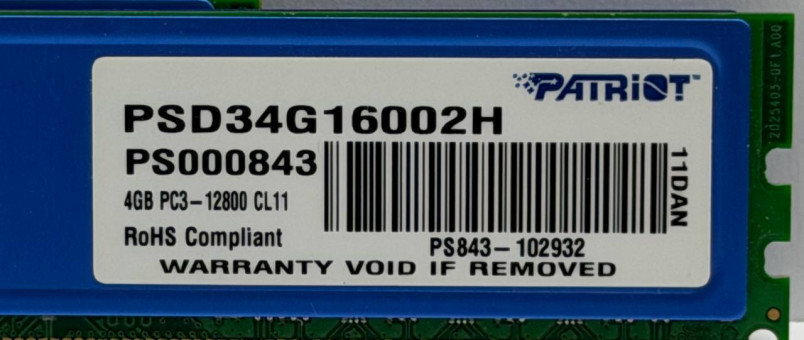 Оперативная память Patriot Memory PSD34G16002H 2x4GB DDR3 1600MHz Оперативная память Patriot Memory PSD34G16002H 2x4GB DDR3 1600MHz