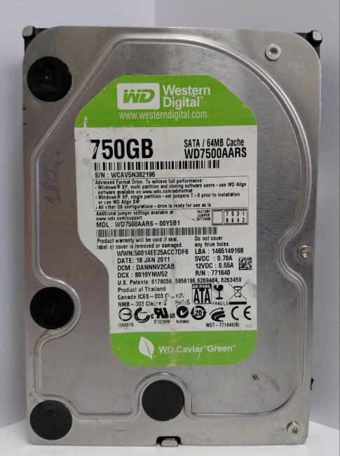 Жёсткий диск 3.5" WD Caviar Green WD7500AARS Жёсткий диск 3.5" WD Caviar Green WD7500AARS